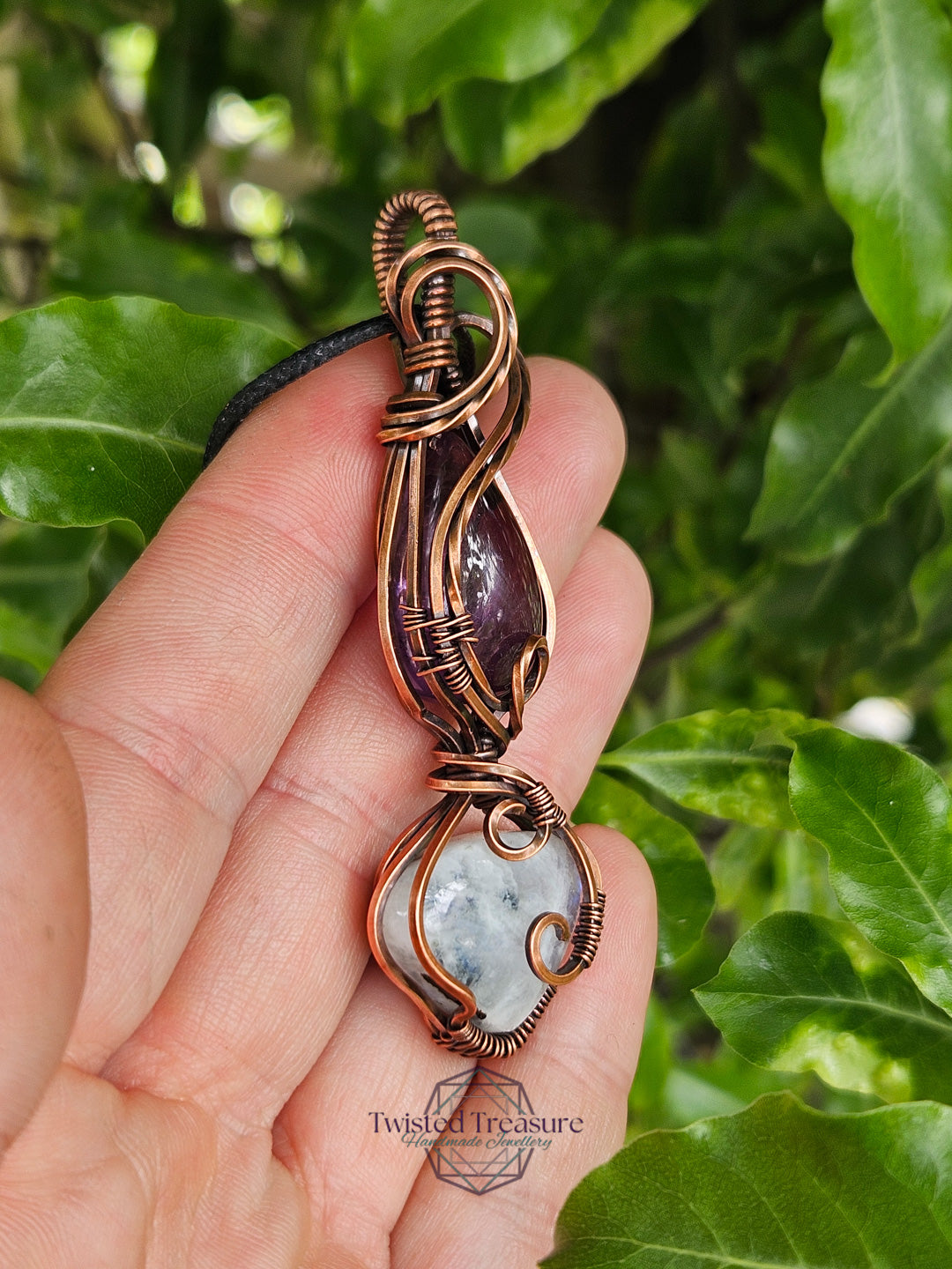 Moonstone, Amethyst and Copper Necklace