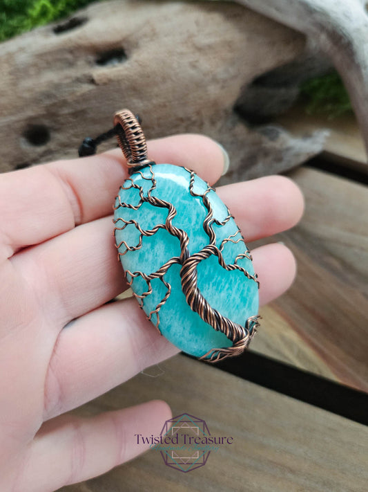 Amazonite and Copper Tree of Life Necklace