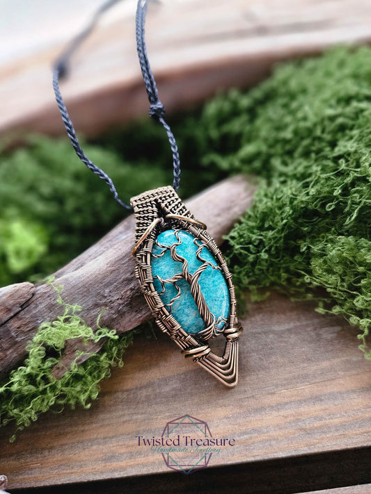 Amazonite Bronze Tree Necklace