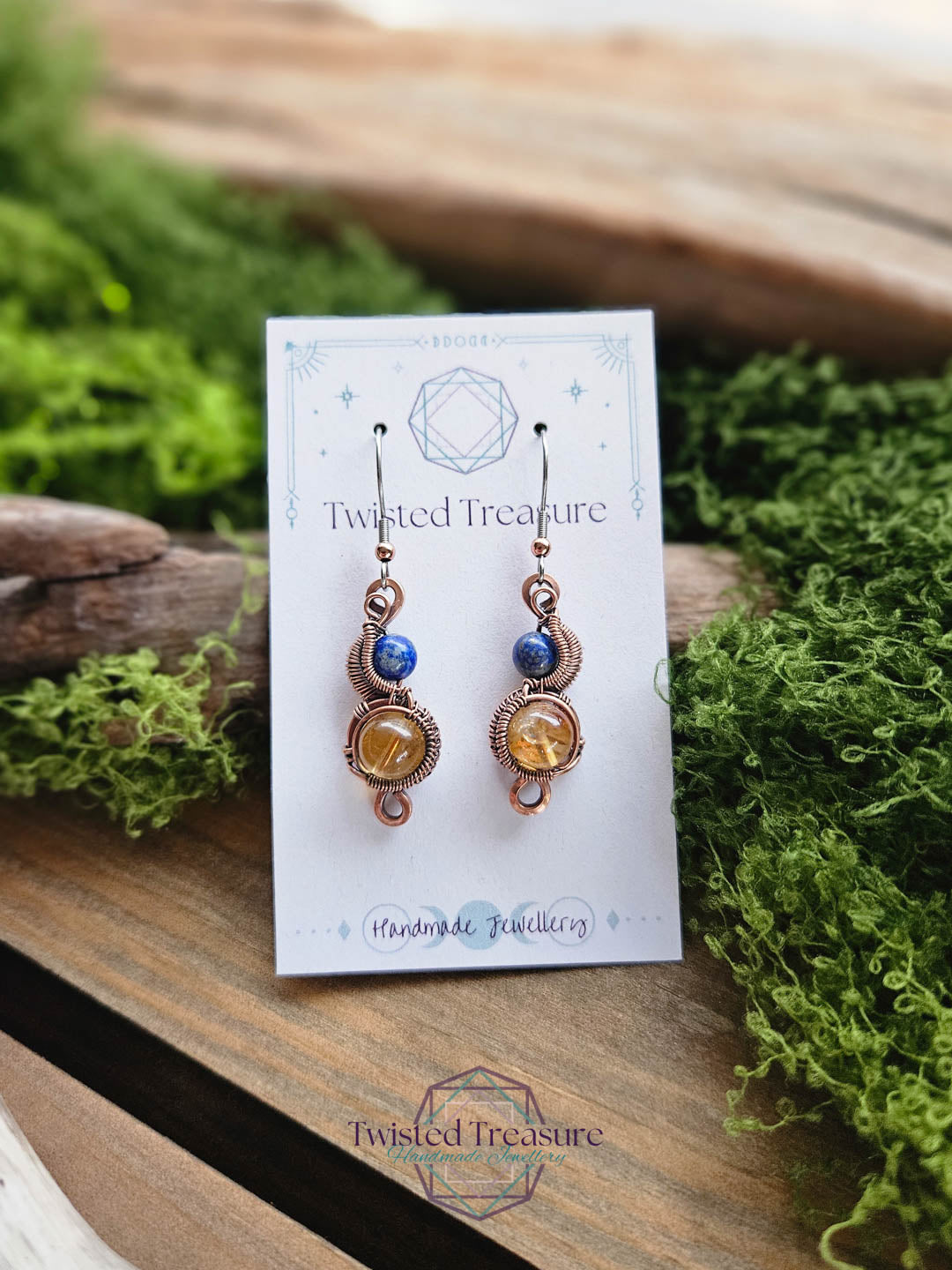 Copper Phase Earrings - Lapis Lazuli & Citrine