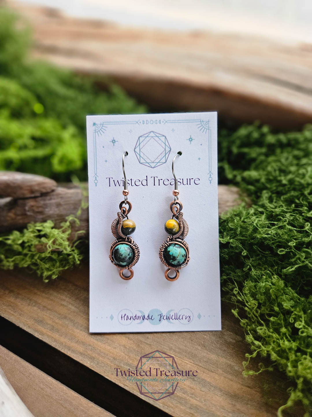 Copper Phase Earrings - Bumblebee Jasper & African Turquoise