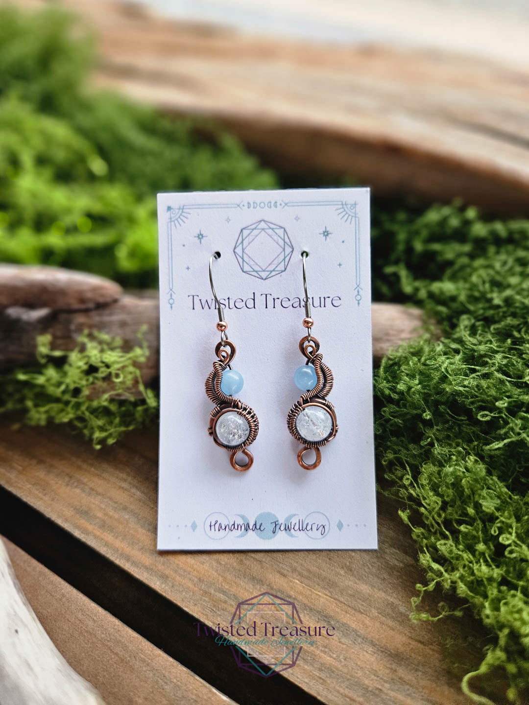 Copper Phase Earrings - Aquamarine & Quartz