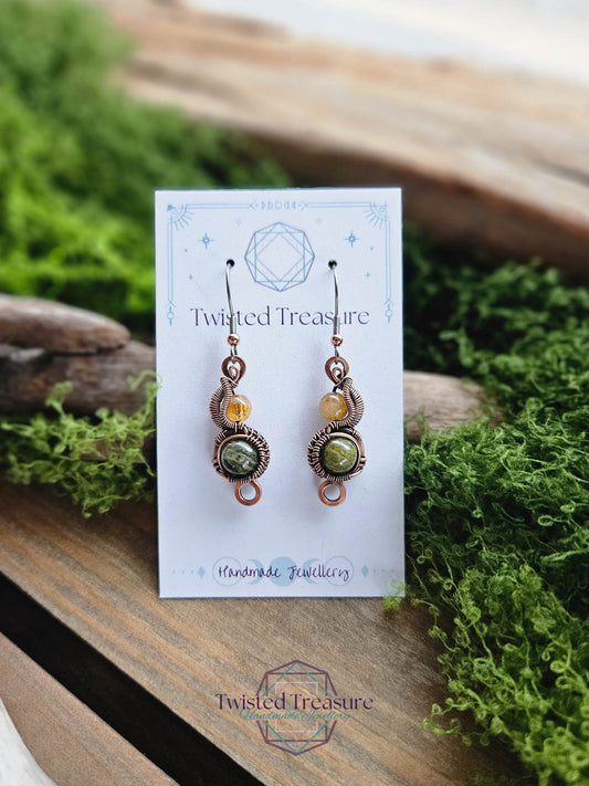 Copper Phase Earrings - Citrine & Green Tourmaline