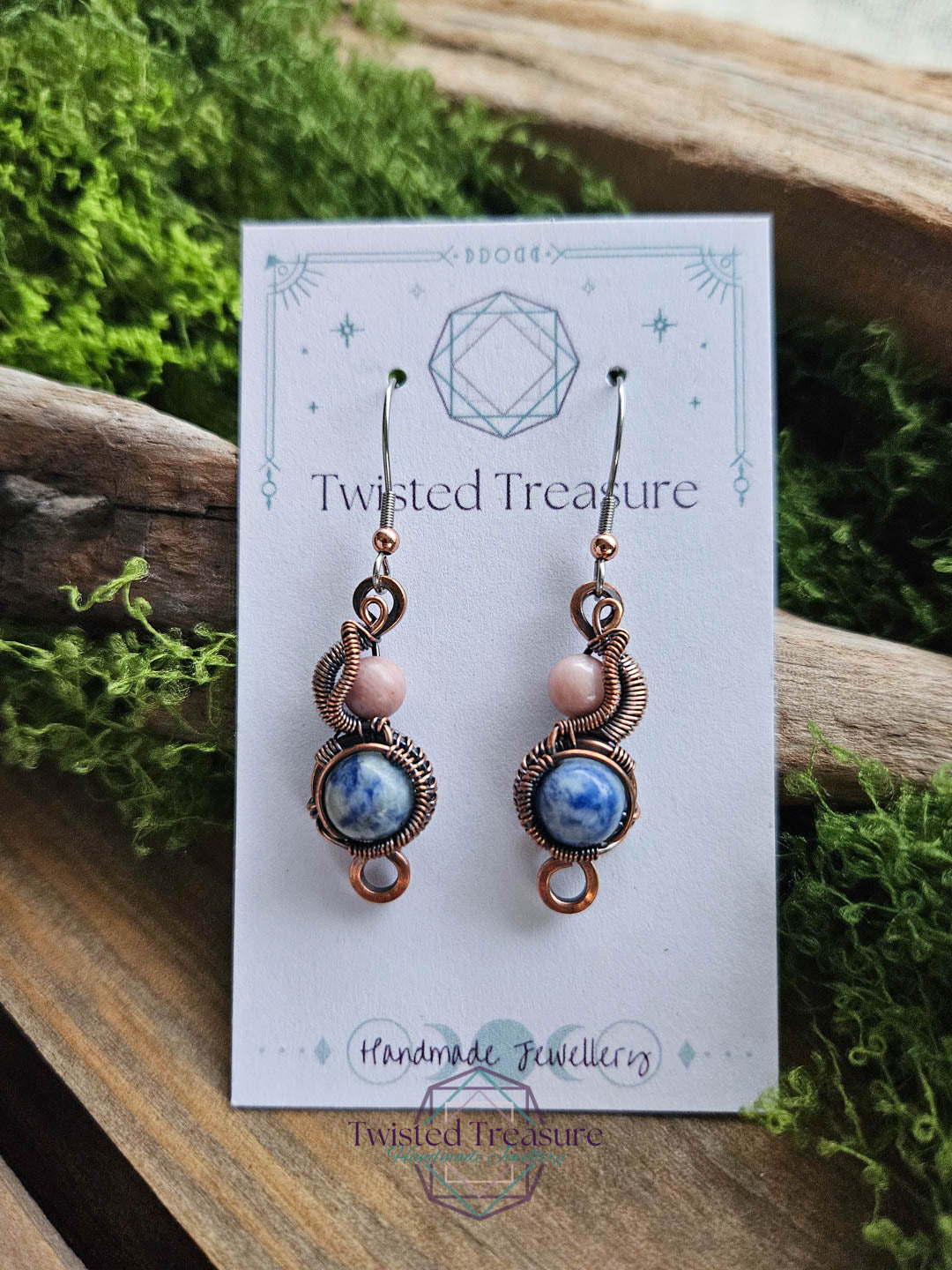 Copper Phase Earrings - Rhodonite & Sodalite