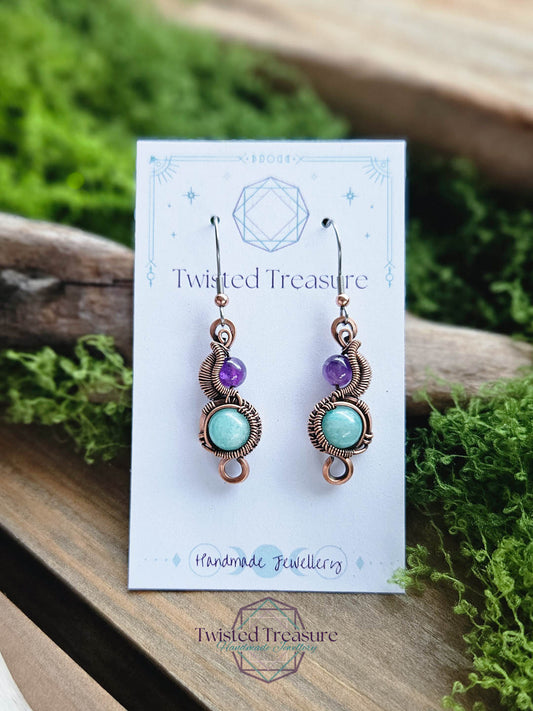 Copper Phase Earrings - Amethyst & Amazonite