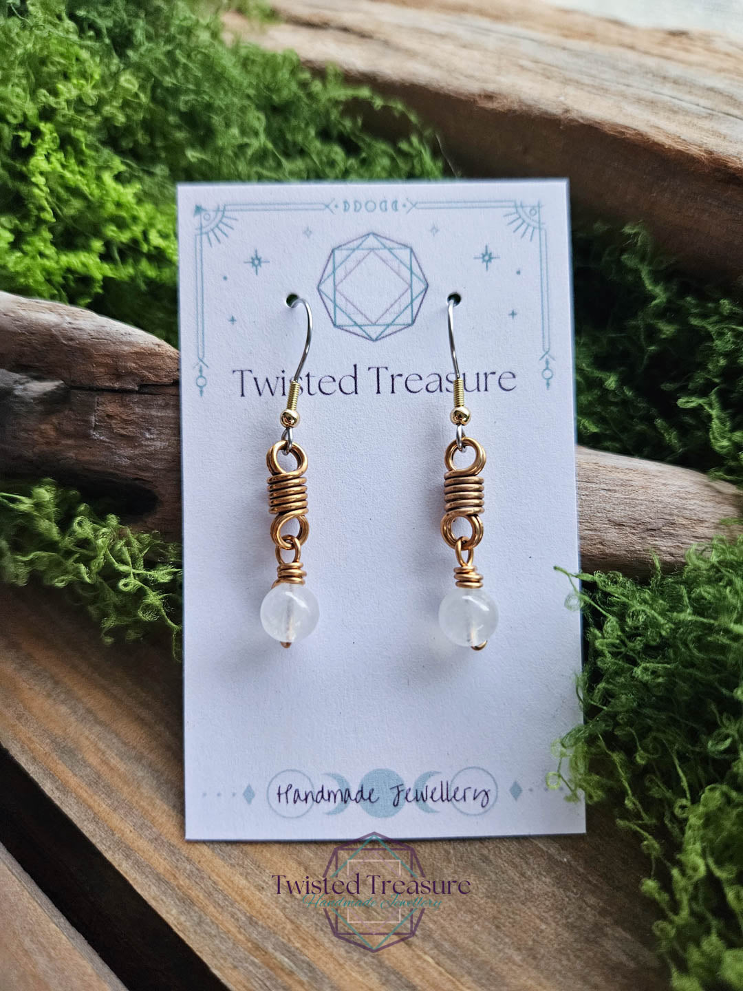 Bronze Curlicue Earrings - Moonstone