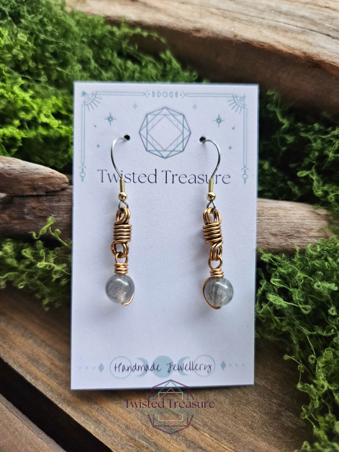Bronze Curlicue Earrings - Labradorite