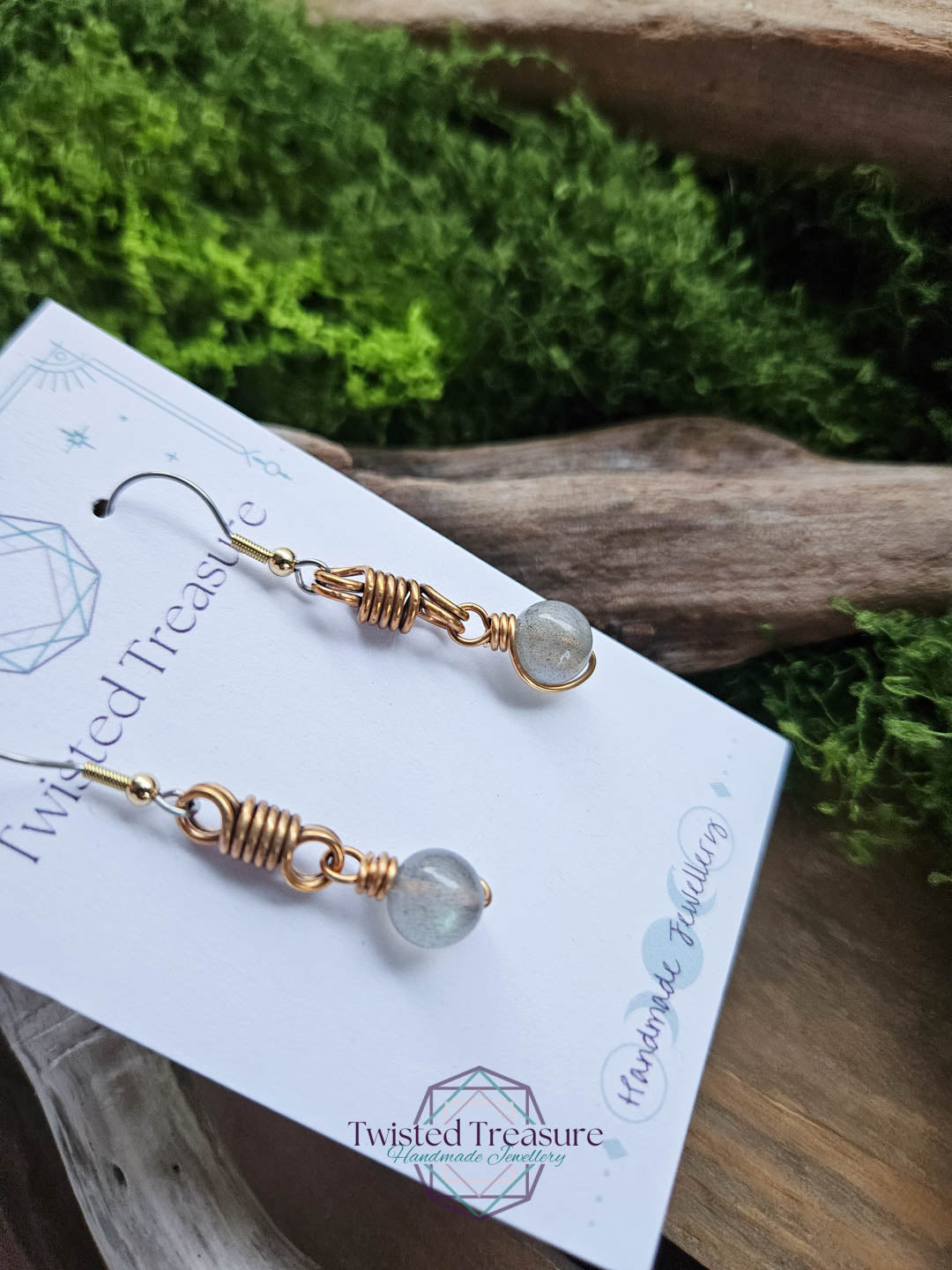 Bronze Curlicue Earrings - Labradorite