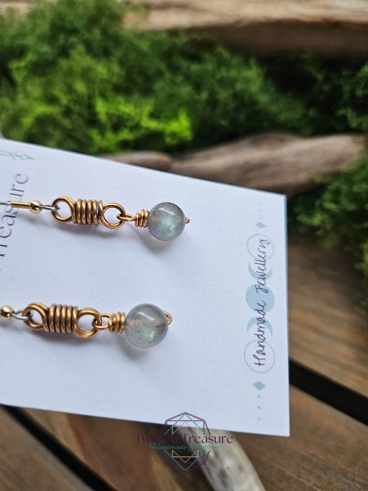 Bronze Curlicue Earrings - Labradorite