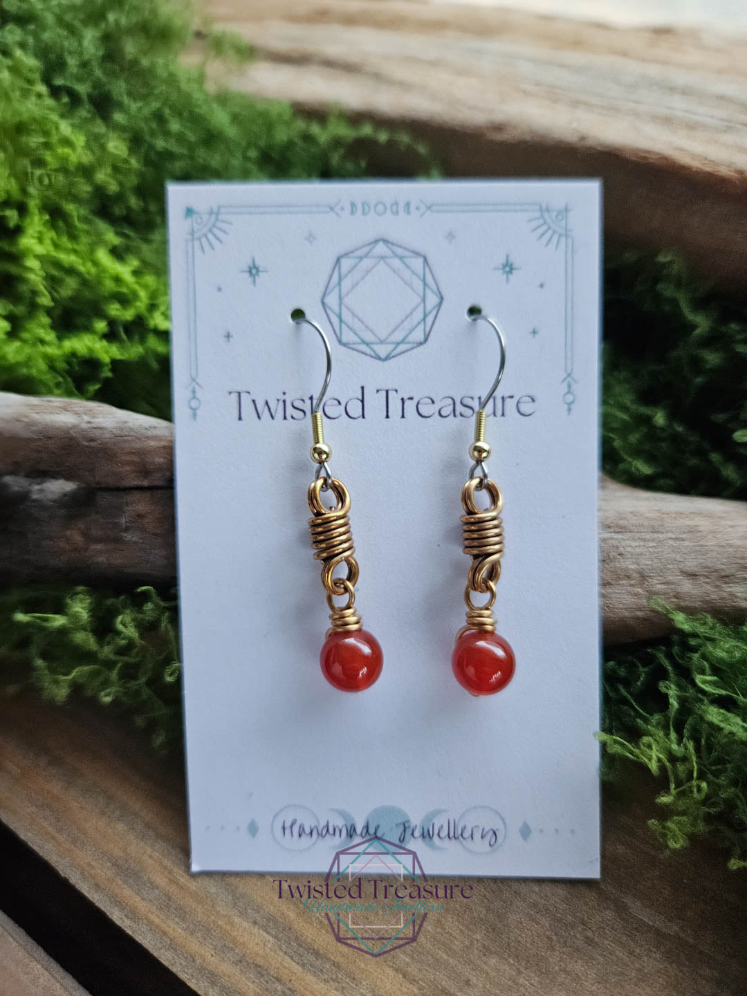 Bronze Curlicue Earrings - Carnelian