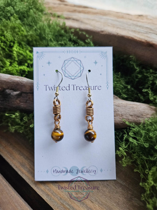 Bronze Curlicue Earrings - Tiger's Eye