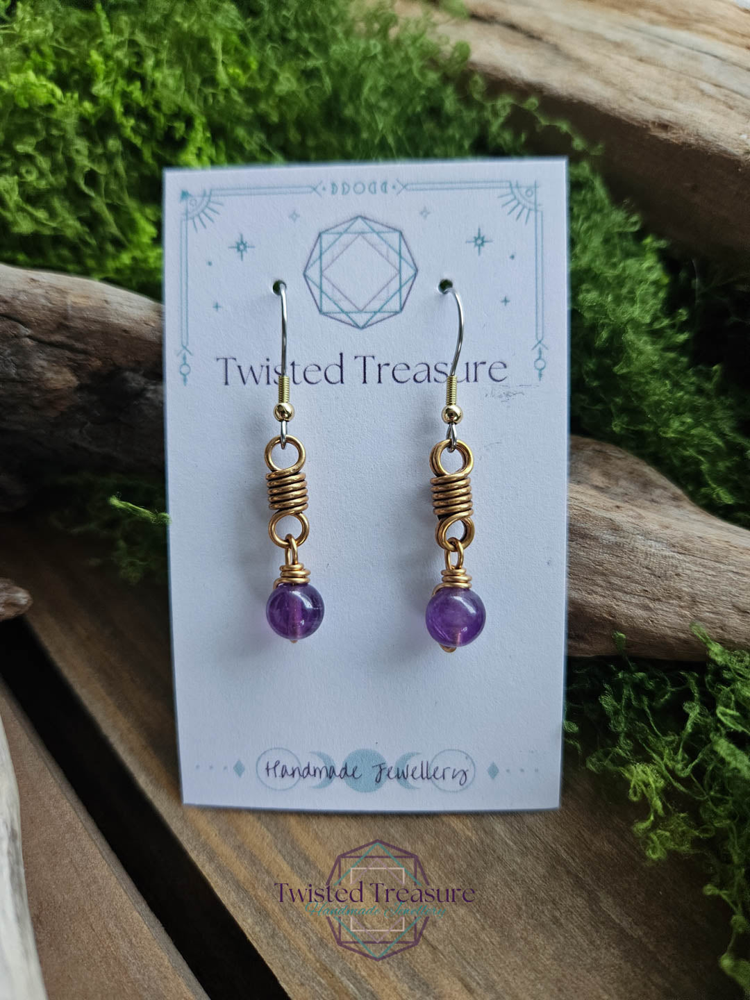 Bronze Curlicue Earrings - Amethyst