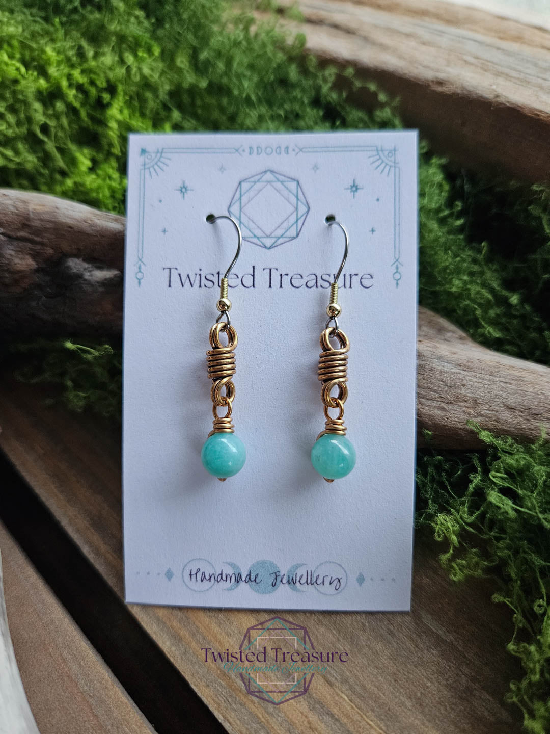 Bronze Curlicue Earrings - Amazonite
