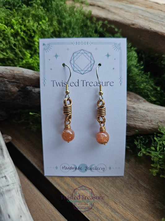 Bronze Curlicue Earrings - Sunstone