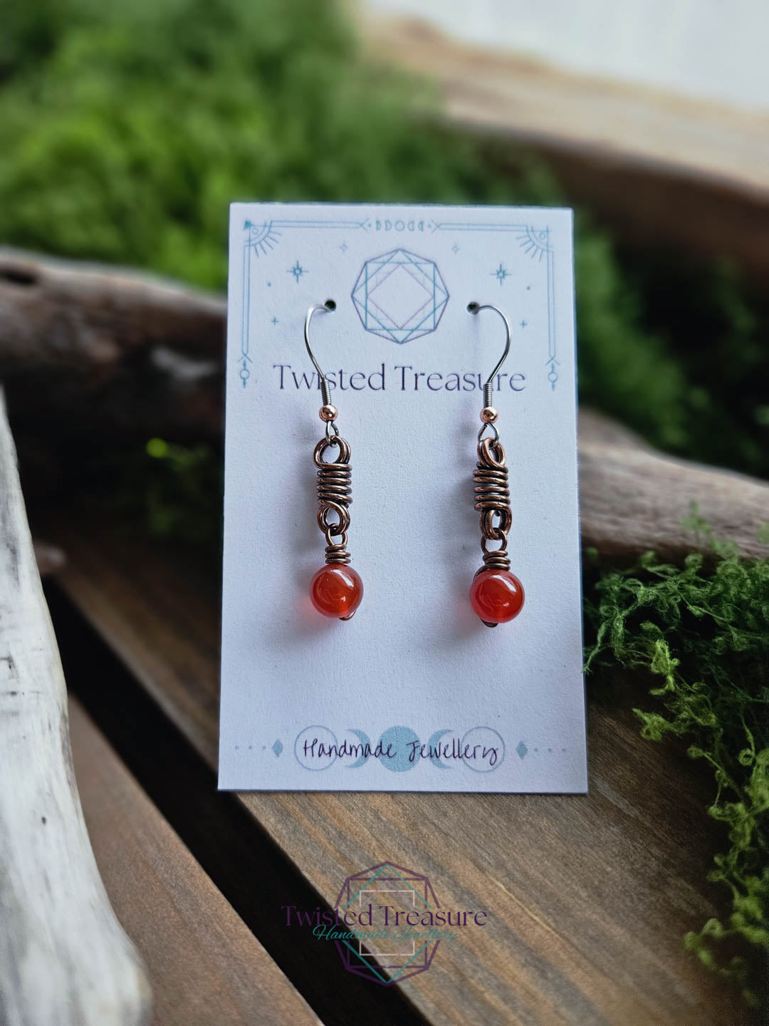 Copper Curlicue Earrings - Carnelian