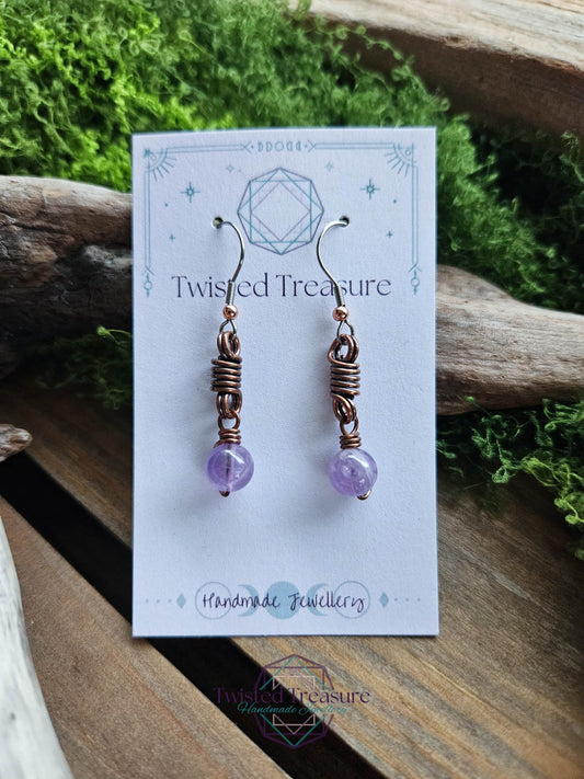 Copper Curlicue Earrings - Amethyst
