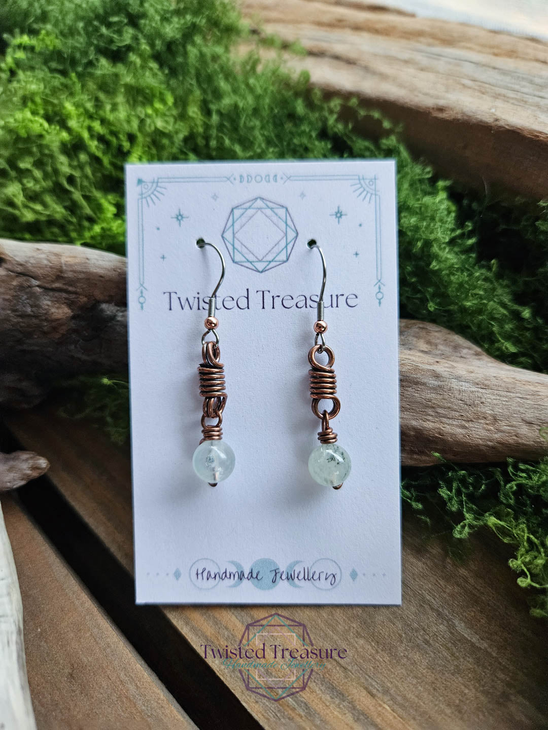 Copper Curlicue Earrings - Prehnite