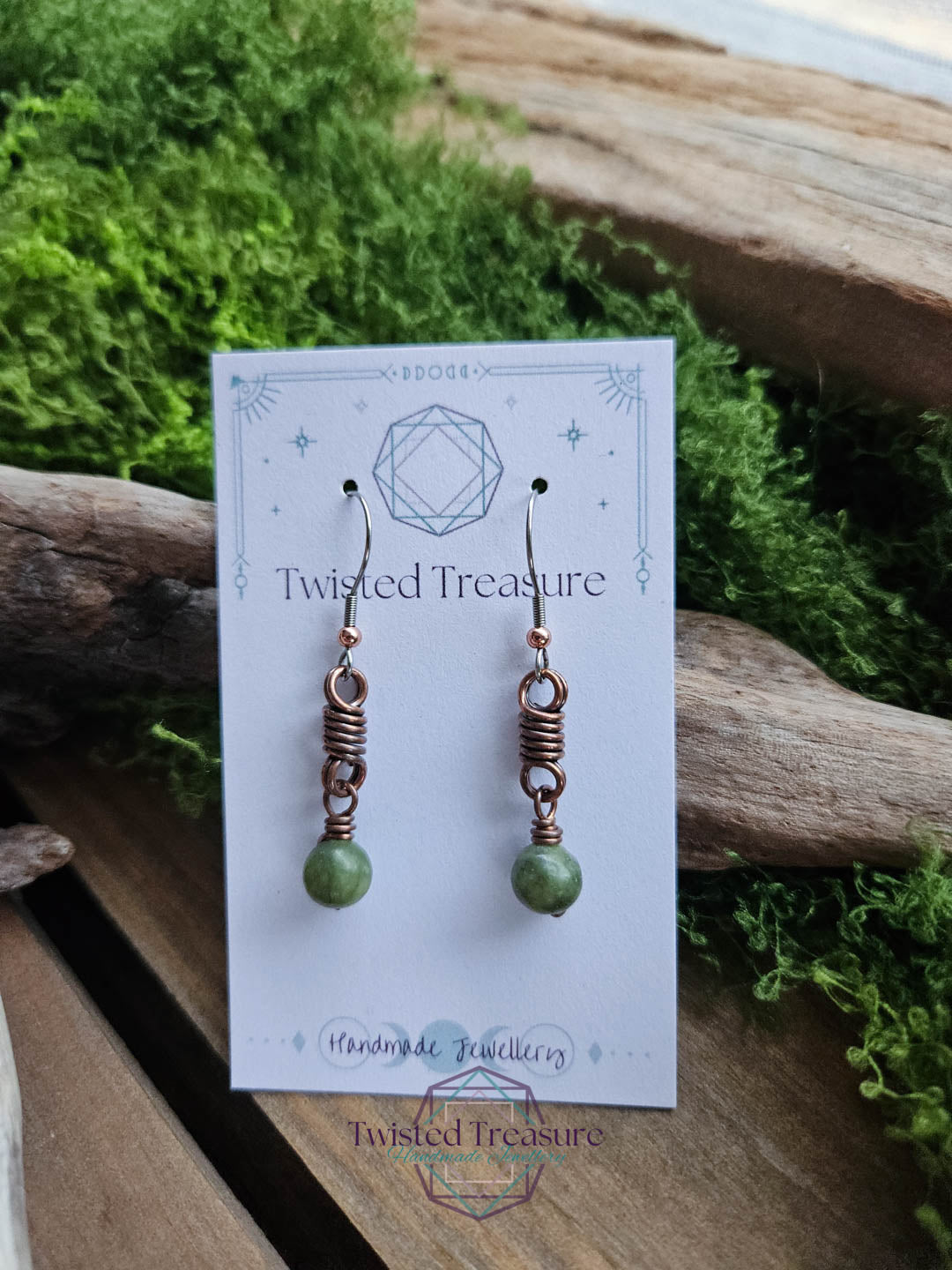 Copper Curlicue Earrings - Jade