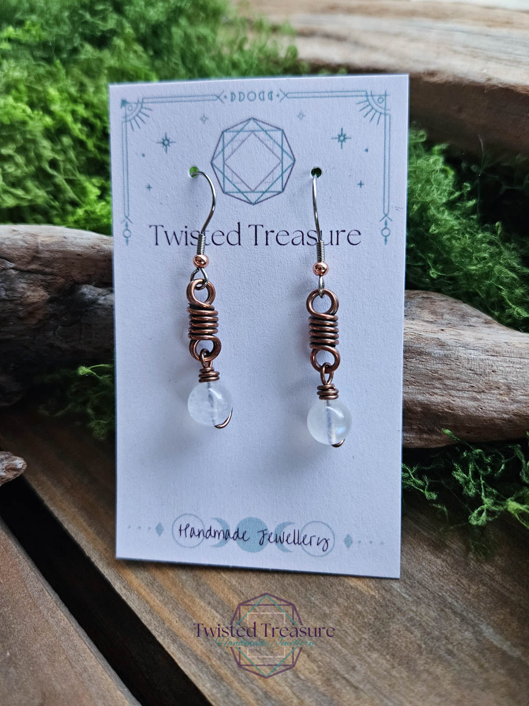 Copper Curlicue Earrings - Moonstone
