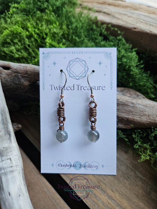 Copper Curlicue Earrings - Labradorite