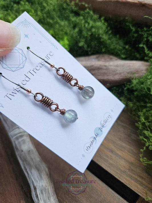 Copper Curlicue Earrings - Labradorite