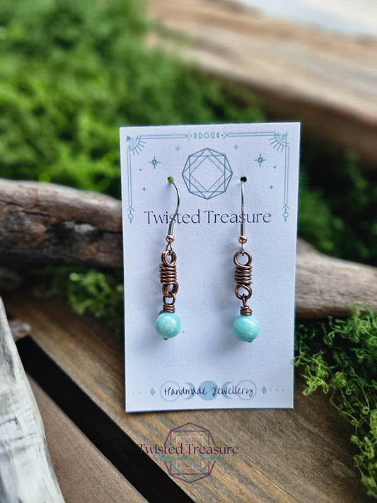 Copper Curlicue Earrings - Amazonite