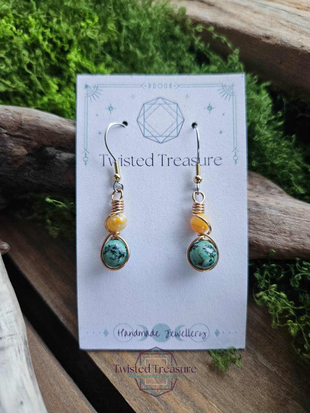 Bronze Alchemy Earrings - Bumblebee Jasper & African Turquoise
