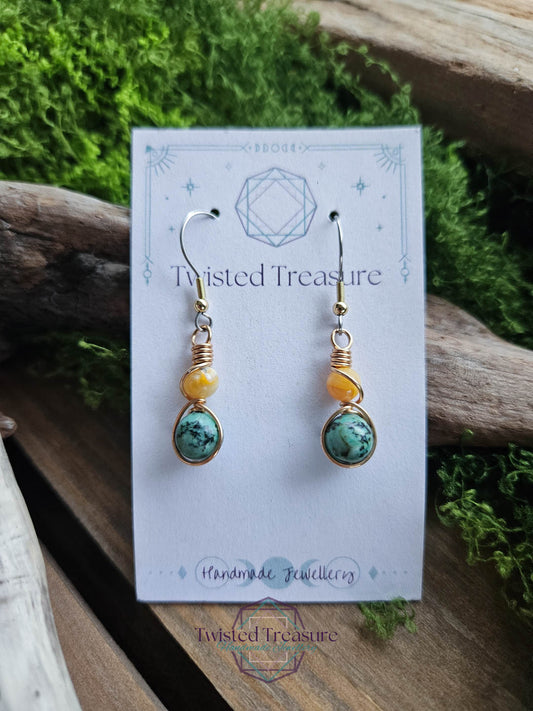 Bronze Alchemy Earrings - Bumblebee Jasper & African Turquoise