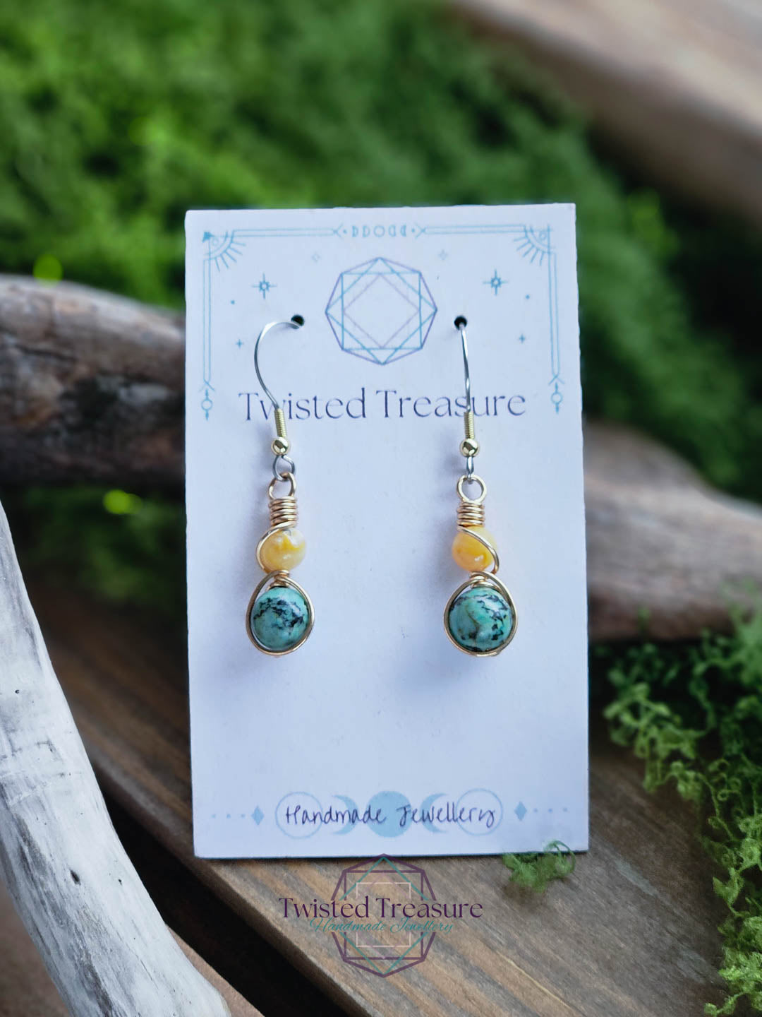 Bronze Alchemy Earrings - Bumblebee Jasper & African Turquoise