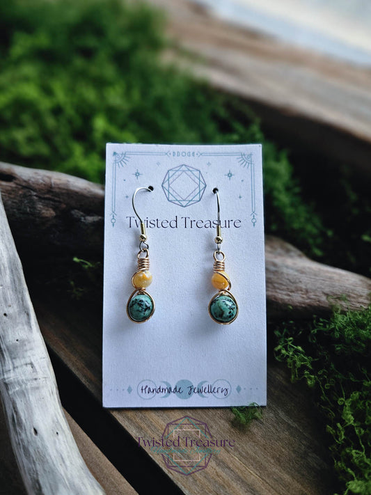 Bronze Alchemy Earrings - Bumblebee Jasper & African Turquoise