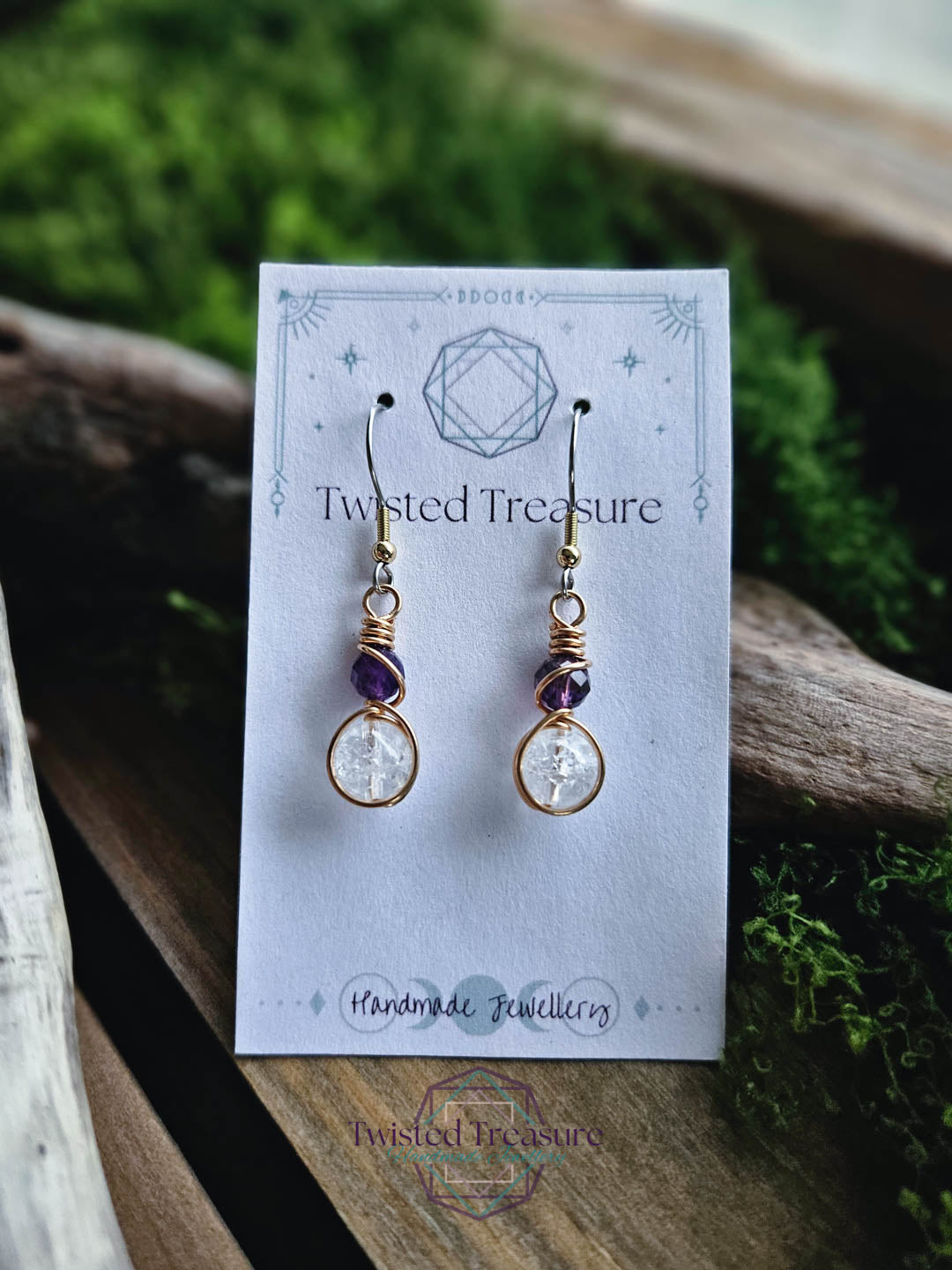 Bronze Alchemy Earrings - Amethyst & Quartz