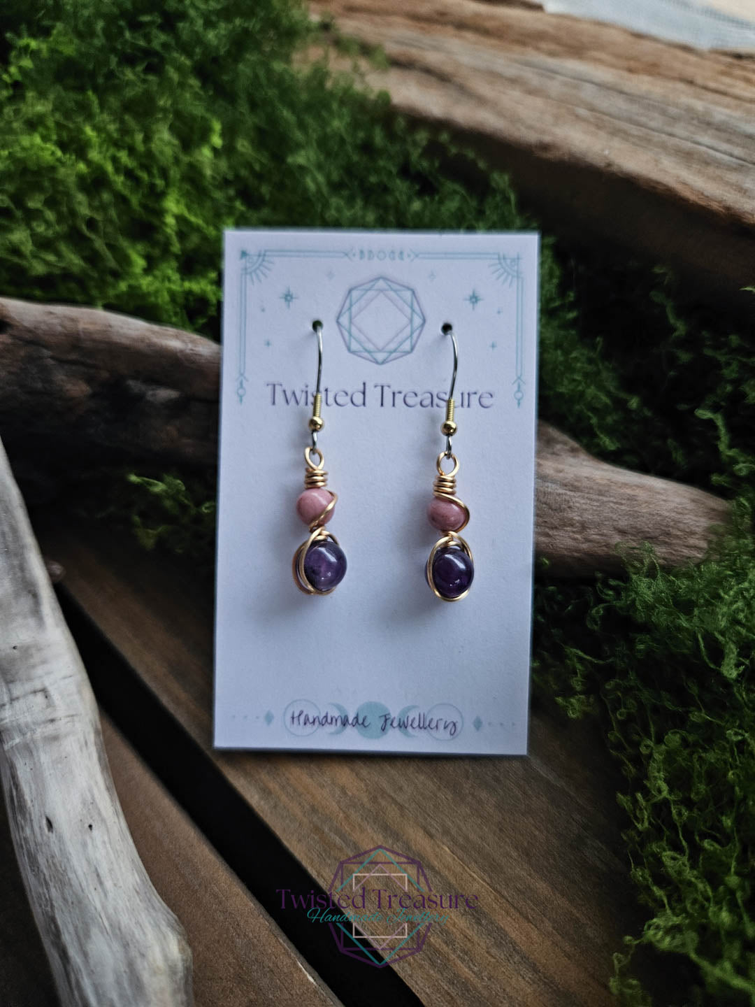 Bronze Alchemy Earrings - Amethyst & Rhodonite