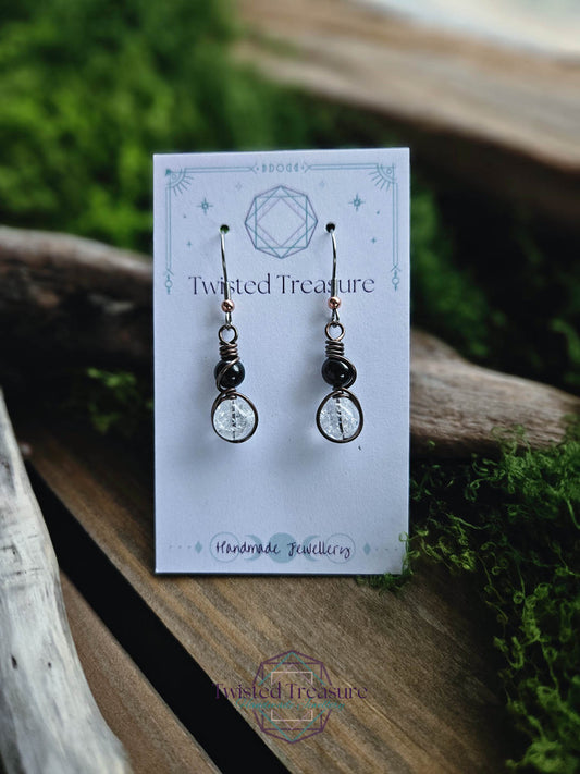 Copper Alchemy Earrings - Obsidian & Quartz