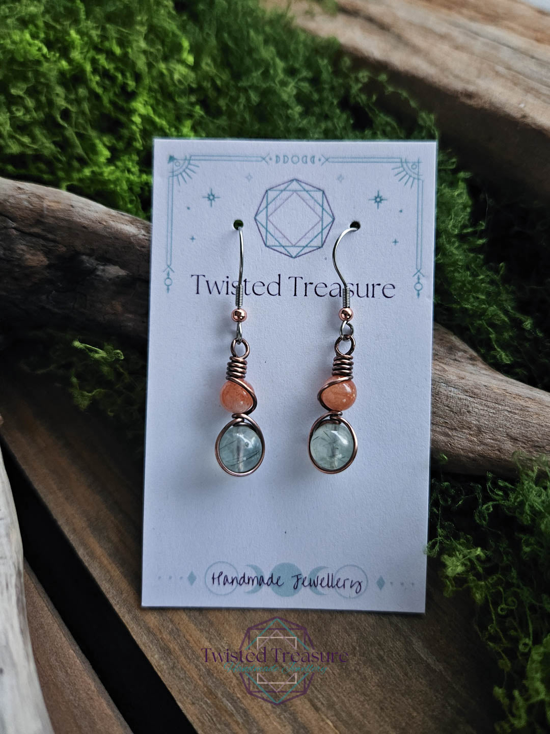 Copper Alchemy Earrings - Sunstone & Prehnite