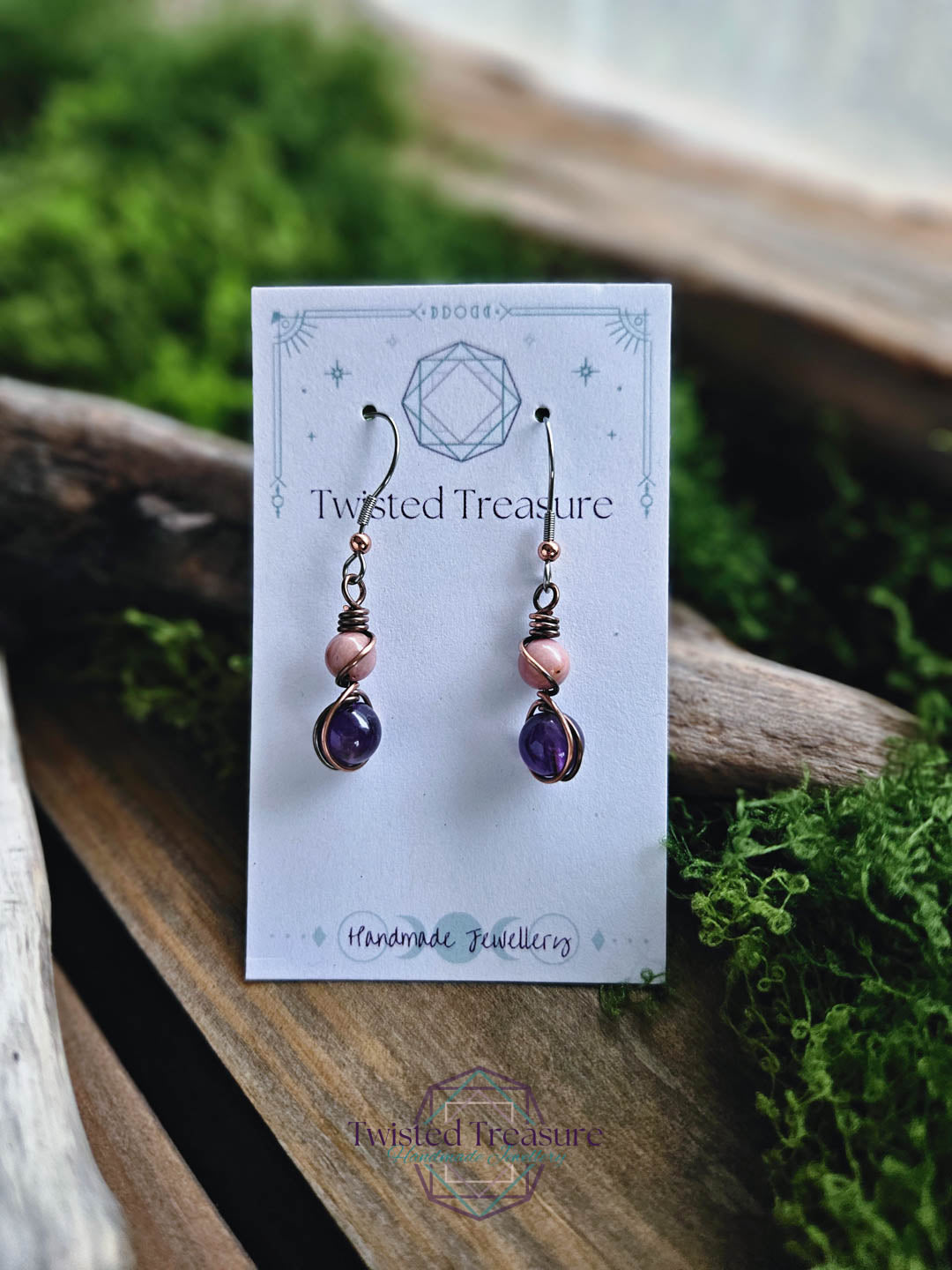 Copper Alchemy Earrings - Rhodonite & Amethyst