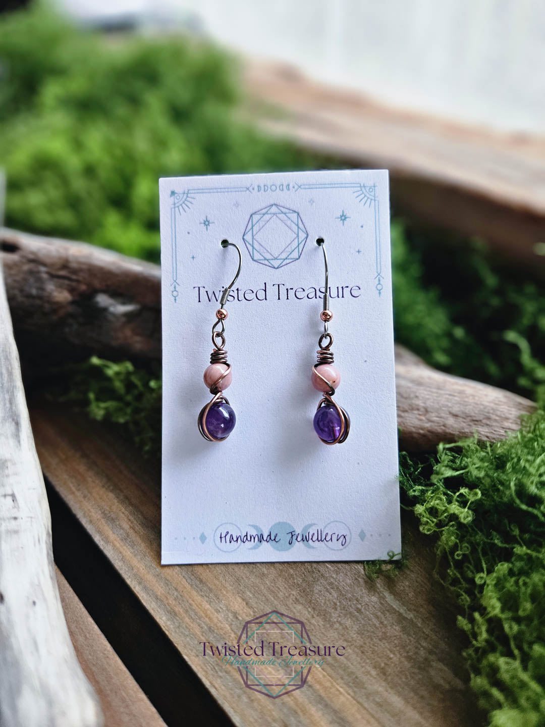 Copper Alchemy Earrings - Rhodonite & Amethyst