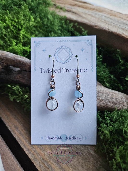 Copper Alchemy Earrings - Aquamarine & Moonstone