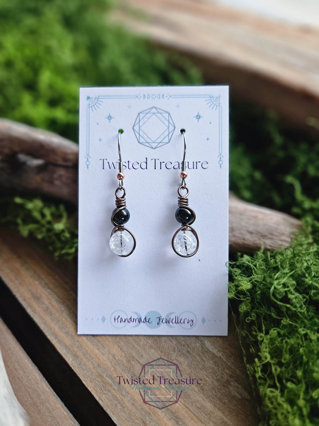 Copper Alchemy Earrings - Obsidian & Quartz