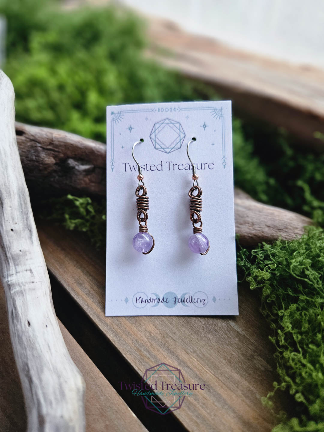 Copper Curlicue Earrings - Amethyst