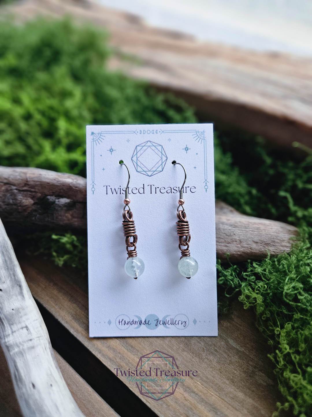 Copper Curlicue Earrings - Prehnite