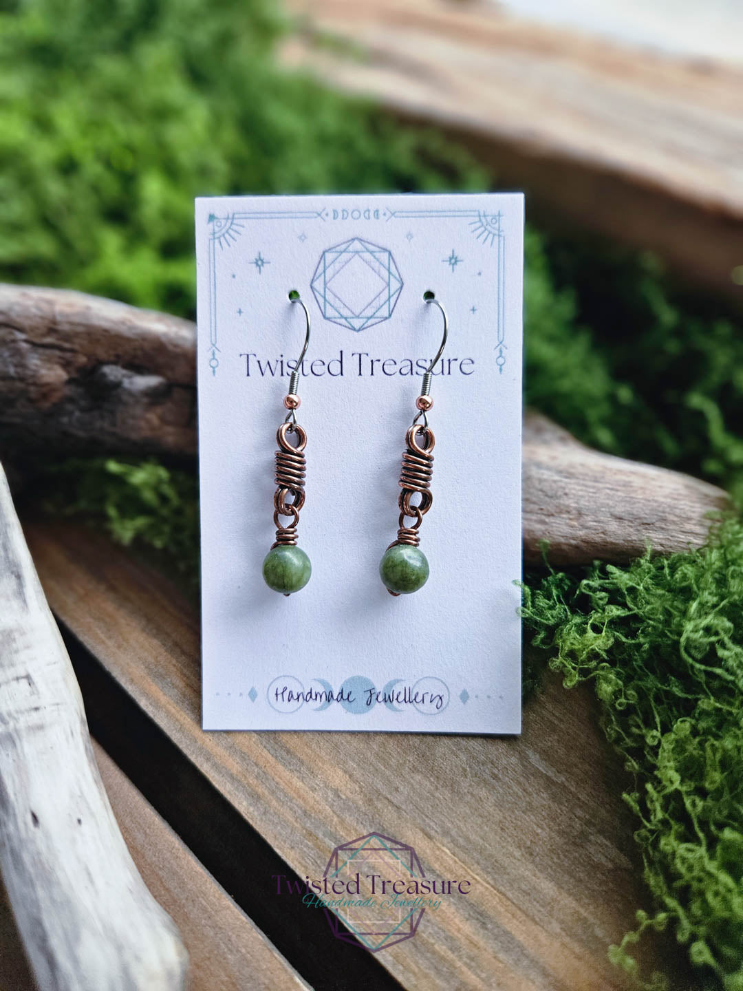Copper Curlicue Earrings - Jade