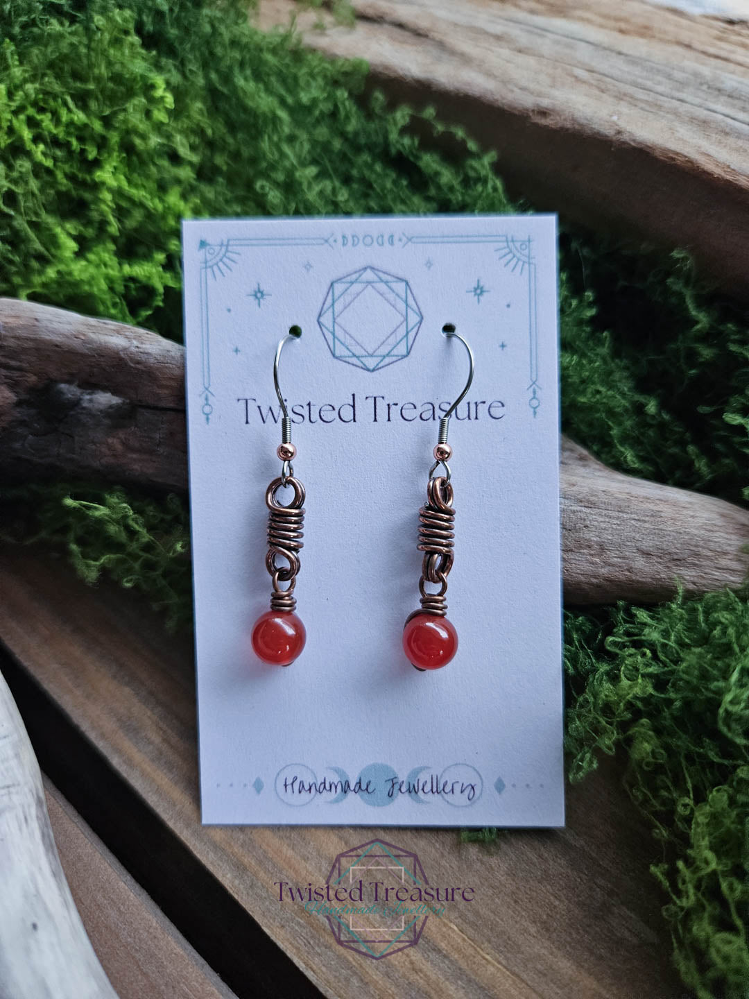 Copper Curlicue Earrings - Carnelian