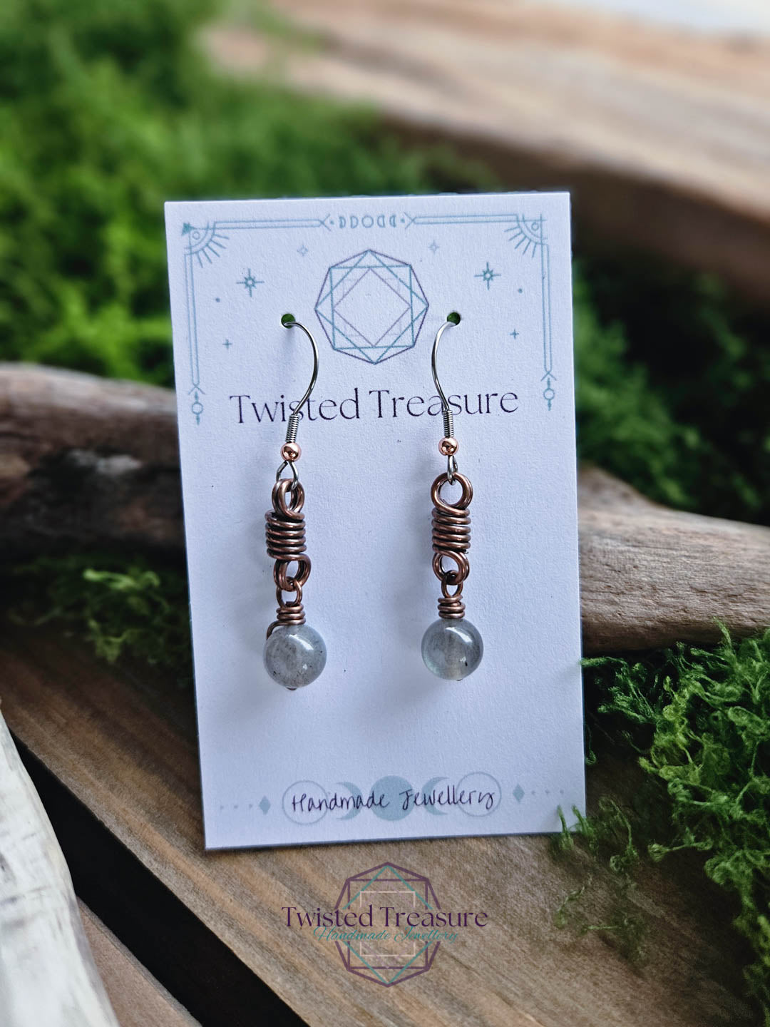 Copper Curlicue Earrings - Labradorite