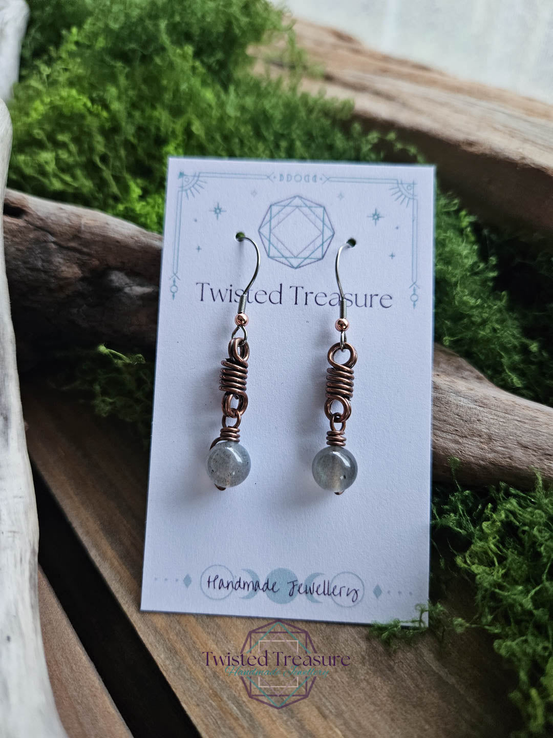 Copper Curlicue Earrings - Labradorite