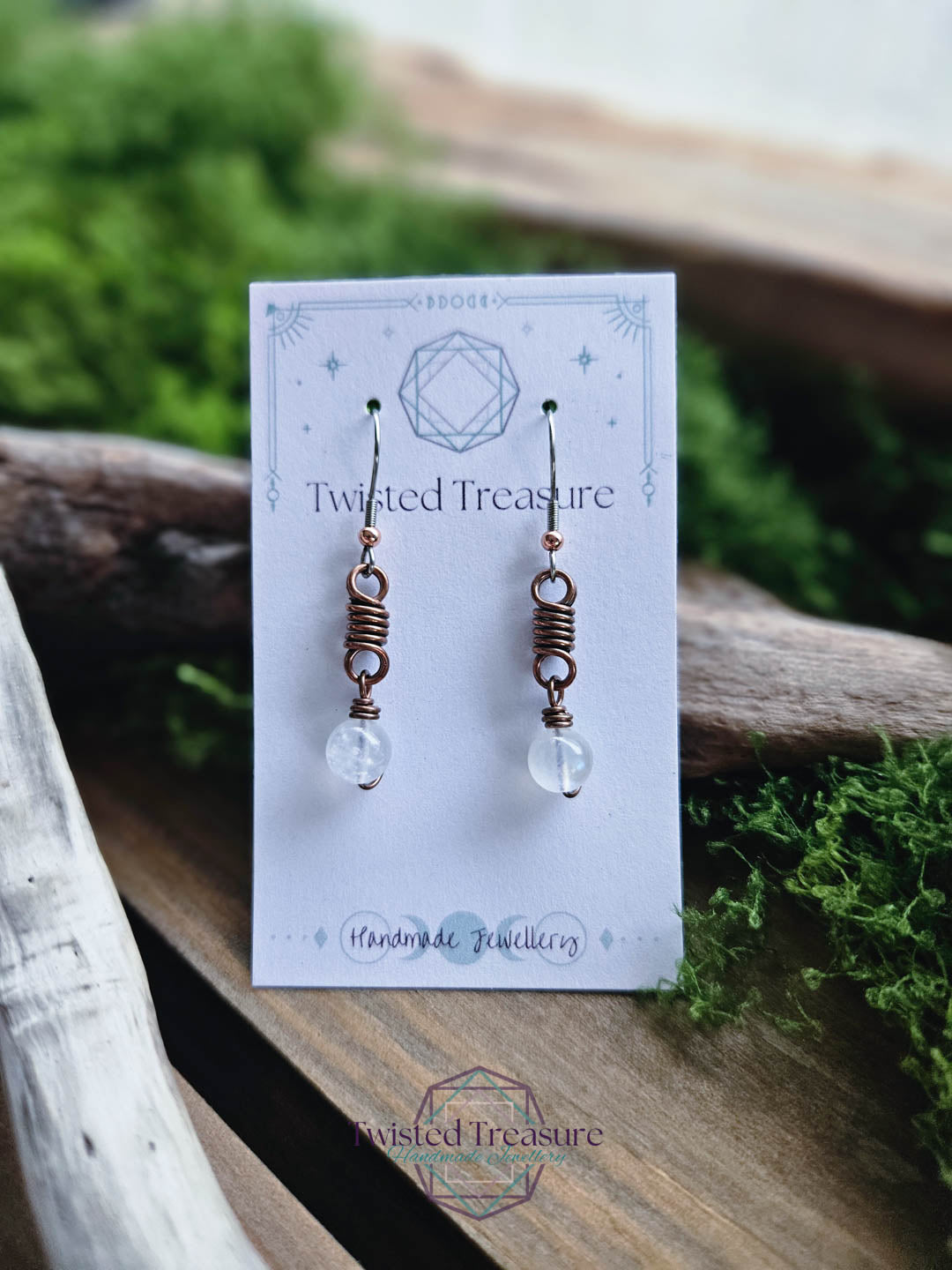 Copper Curlicue Earrings - Moonstone