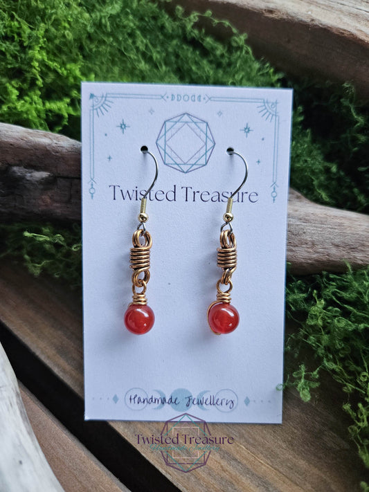Bronze Curlicue Earrings - Carnelian