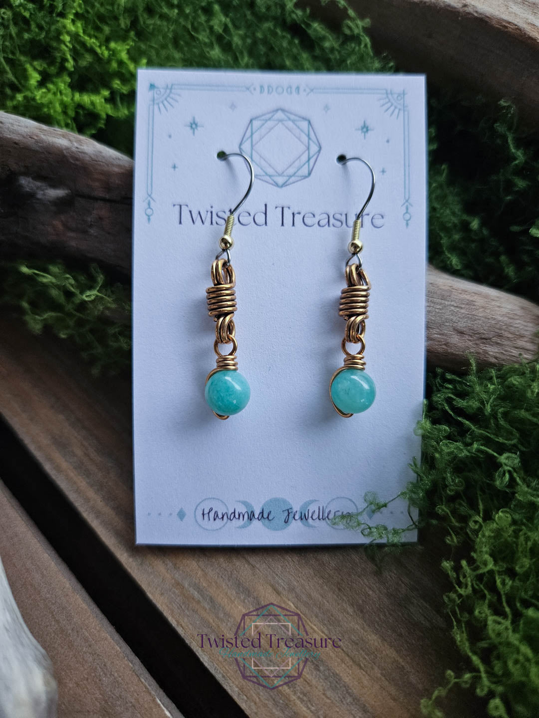 Bronze Curlicue Earrings - Amazonite