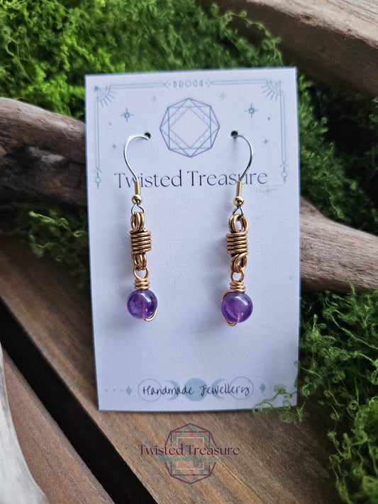 Bronze Curlicue Earrings - Amethyst