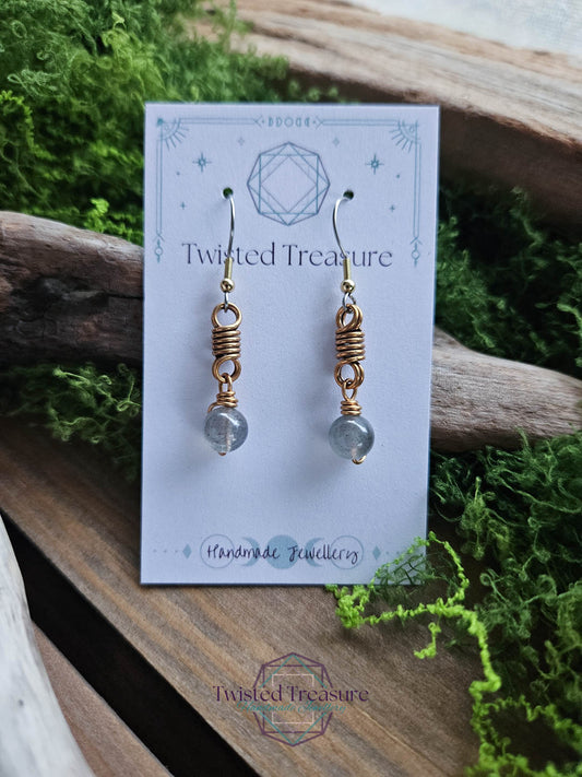 Bronze Curlicue Earrings - Labradorite