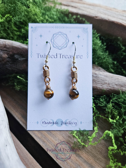 Bronze Curlicue Earrings - Tiger's Eye